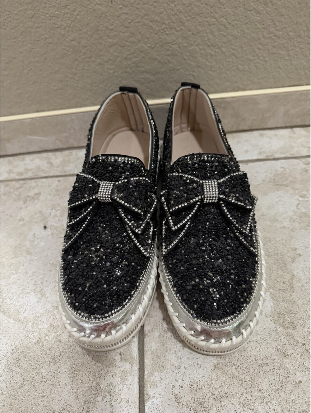 Rhinestone Platform Shoes With Bow Size 9